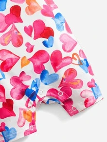 SHEIN Baby Heart Print Cami Romper - Multicolor - View 3
