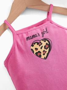 SHEIN Baby Heart & Slogan Graphic Cami Romper - Pink - View 3