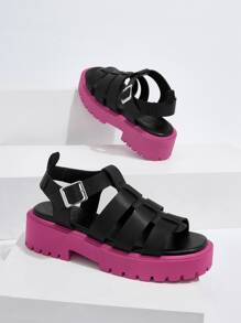 HighSole 女鞋采用編織細節,配有扣飾腳踝帶楔形涼鞋,適用於春夏季節 - 黑色 - 查看 5