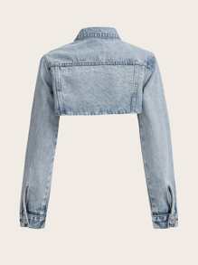 SHEIN Essnce Super Crop Denim Jacket Without Tube Top - Light Wash - View 7