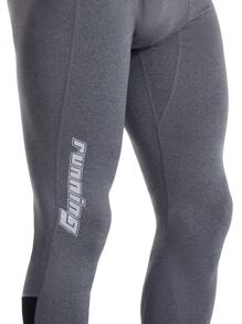 Men Letter Graphic Sport Tights - Grey - View 3