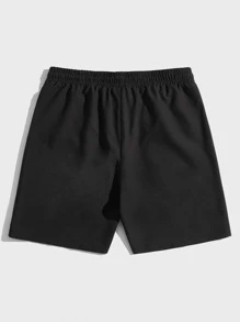 Manfinity VCAY 男士椰樹印花束腰短褲，寬鬆實穿的度假海灘休閒板短褲 - 黑色 - 查看 2