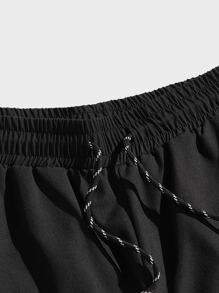 Manfinity VCAY 男士椰樹印花束腰短褲，寬鬆實穿的度假海灘休閒板短褲 - 黑色 - 查看 5