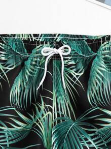 Manfinity Hombres Shorts de natación con estampado tropical de cintura con cordón - Multicolor - Ver 3