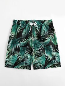 Manfinity Hombres Shorts de natación con estampado tropical de cintura con cordón - Multicolor - Ver 4