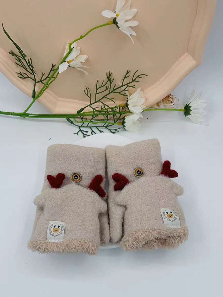 鹿角裝飾毛絨襯裡手套