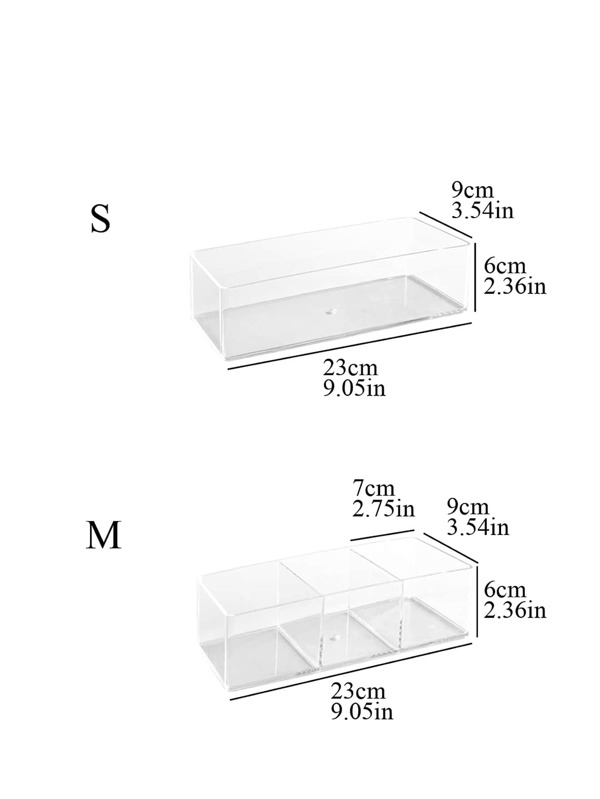 1pc Plain Clear Drawer Storage Box, PS Transparent Drawer Partition Box