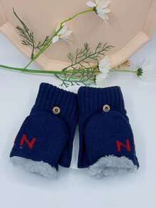 字母圖案毛絨襯裡手套