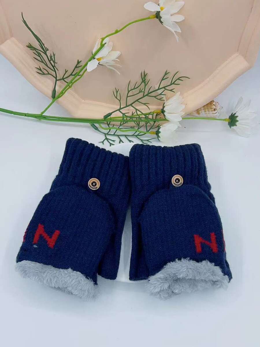 字母圖案毛絨襯裡手套