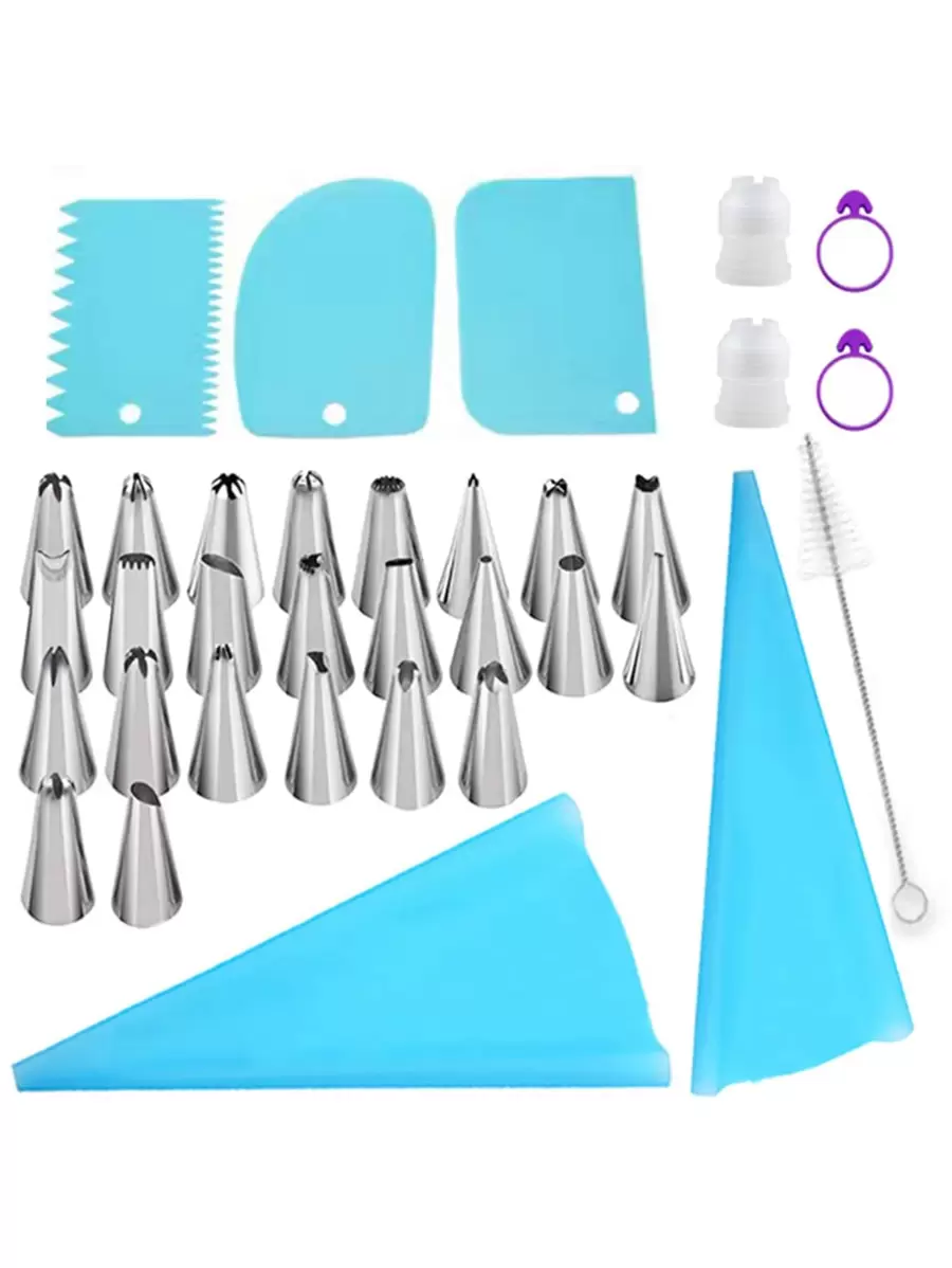 34入組不銹鋼裱花嘴和糕點袋套裝