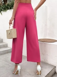 SHEIN Privé Pantalones de pierna ancha de talle alto con botón falso - Rosa Fucsia - Ver 6