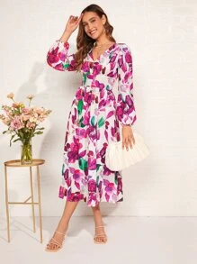 SHEIN Clasi 印花燈籠袖連衣裙 - 彩色 - 查看 2