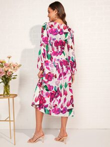 SHEIN Clasi 印花燈籠袖連衣裙 - 彩色 - 查看 3