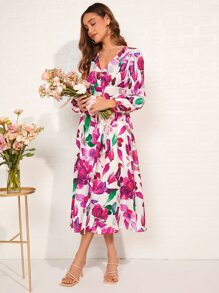 SHEIN Clasi 印花燈籠袖連衣裙 - 彩色 - 查看 4