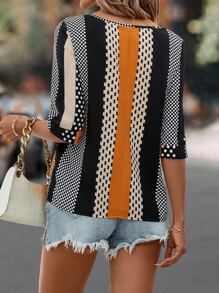 SHEIN LUNE Polka Dot & Striped Print Blouse - Multicolor - View 2