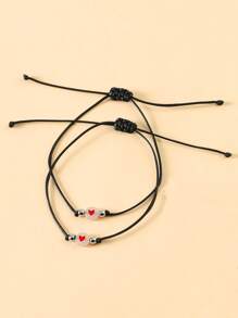 Goodwaro 2 chiếc vòng tay trang trí hạt phát sáng trong bóng tối họa tiết trái tim - Nhiều màu - Xem 3