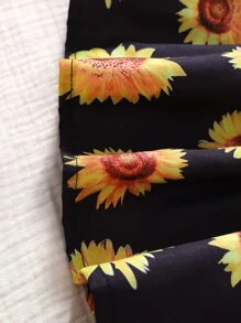 嬰兒向日葵圖案不對稱領荷葉邊洋裝 - 彩色 - 查看 7