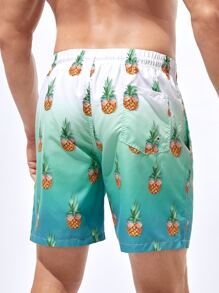 Manfinity Hombres Shorts de natación con estampado de piña de cintura con cordón - Multicolor - Ver 2
