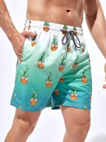 Manfinity Hombres Shorts de natación con estampado de piña de cintura con cordón - Multicolor - Ver 3