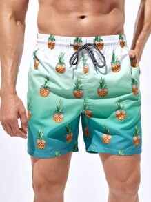 Manfinity Hombres Shorts de natación con estampado de piña de cintura con cordón - Multicolor - Ver 4