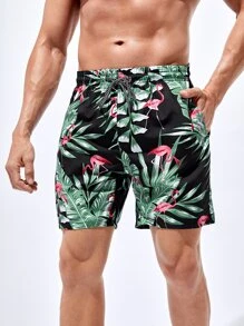 Surfspeed Men Tropical Print Drawstring Waist Swim Trunks - Multicolor - View 4