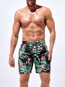 Surfspeed Men Tropical Print Drawstring Waist Swim Trunks - Multicolor - View 5