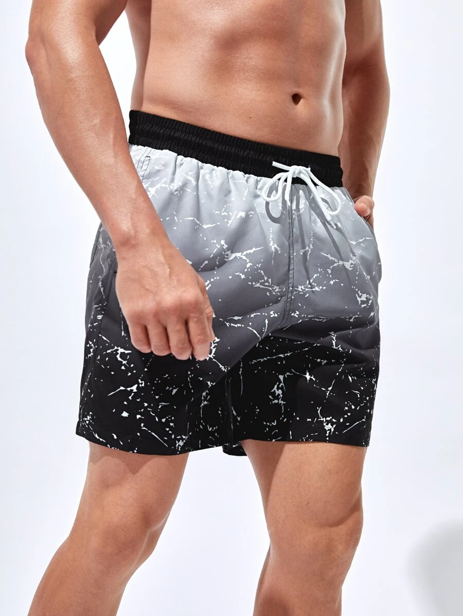 Manfinity Swimmode Hombres Shorts de natación de ombré con estampado de tinte de salpicadura de cintura con cordón - Multicolor - Ver 1