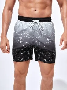 Manfinity Swimmode Hombres Shorts de natación de ombré con estampado de tinte de salpicadura de cintura con cordón - Multicolor - Ver 4