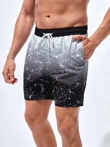 Manfinity Swimmode Hombres Shorts de natación de ombré con estampado de tinte de salpicadura de cintura con cordón - Multicolor - Ver 5