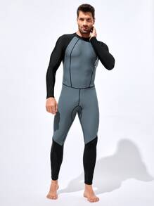 Manfinity Men Letter Graphic Top-stitching Raglan Sleeve One-Piece Swimsuit - Grey - View 6