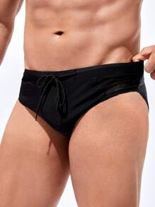 Manfinity Men Knot Waist Swim Brief - Black - View 3