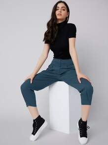 Mulvari Fold Pleated Detail Trousers - Teal Blue - View 3