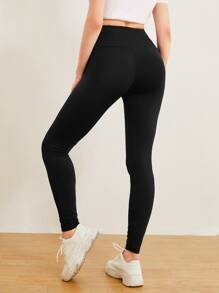 Mulvari 交叉前寬腰帶緊身打底褲 - 黑色 - 查看 2