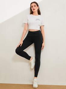 Mulvari 交叉前寬腰帶緊身打底褲 - 黑色 - 查看 3