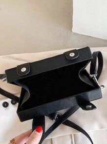 Mini Embossed Detail Box Bag - Black - View 7