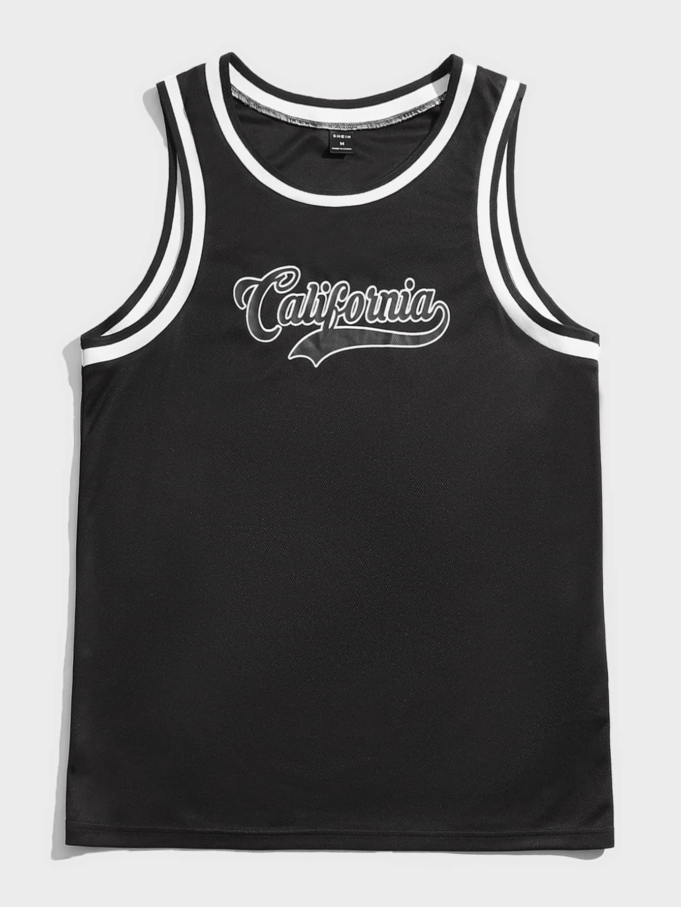 Manfinity Men Letter Graphic Contrast Trim Tank Top - Black - View 1
