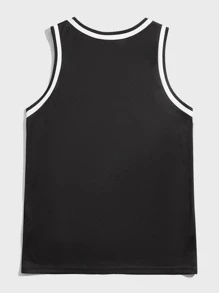 Manfinity Men Letter Graphic Contrast Trim Tank Top - Black - View 2