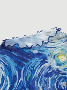 SHEIN MOD Graphic Print Lettuce Trim Tank Top - Blue - View 6