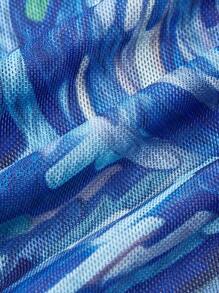 SHEIN MOD Graphic Print Lettuce Trim Tank Top - Blue - View 5