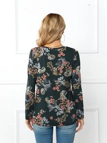 DEARCASE Floral Print V Neck Tee - Multicolor - View 2