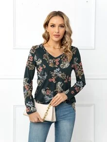 DEARCASE Floral Print V Neck Tee - Multicolor - View 5