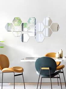 1 bộ Hình lục giác thiết kế gương dán tường - Bạc - Xem 1