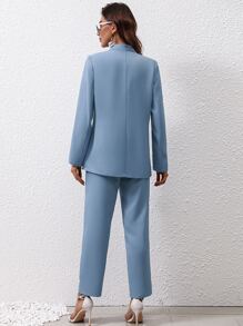 Chiquease Pantalones con blazer unicolor con botón - Neblina azul - Ver 2