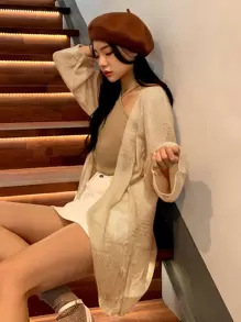 DAZY Áo Cardigan hở vai thiết kế giản dị - Màu be - Xem 1
