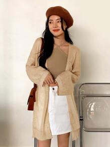 DAZY Áo Cardigan hở vai thiết kế giản dị - Màu be - Xem 5