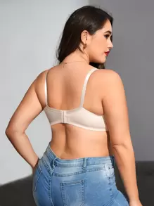 Plus Contrast Lace Underwire Bra - Beige - View 2