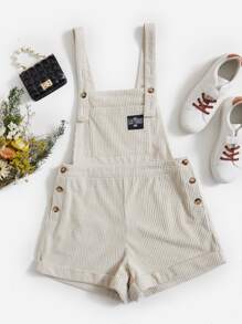 SHEIN EZwear Áo liền quần nữ Nút Đắp vá Túi màu trơn Giải trí - Màu be - Xem 1