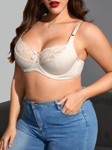 Plus Contrast Lace Underwire Bra - Beige - View 3
