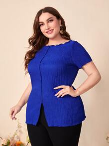 Mulvari Plus Lettuce Trim Split Hem Tee - Royal Blue - View 2