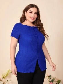 Mulvari Plus Lettuce Trim Split Hem Tee - Royal Blue - View 4